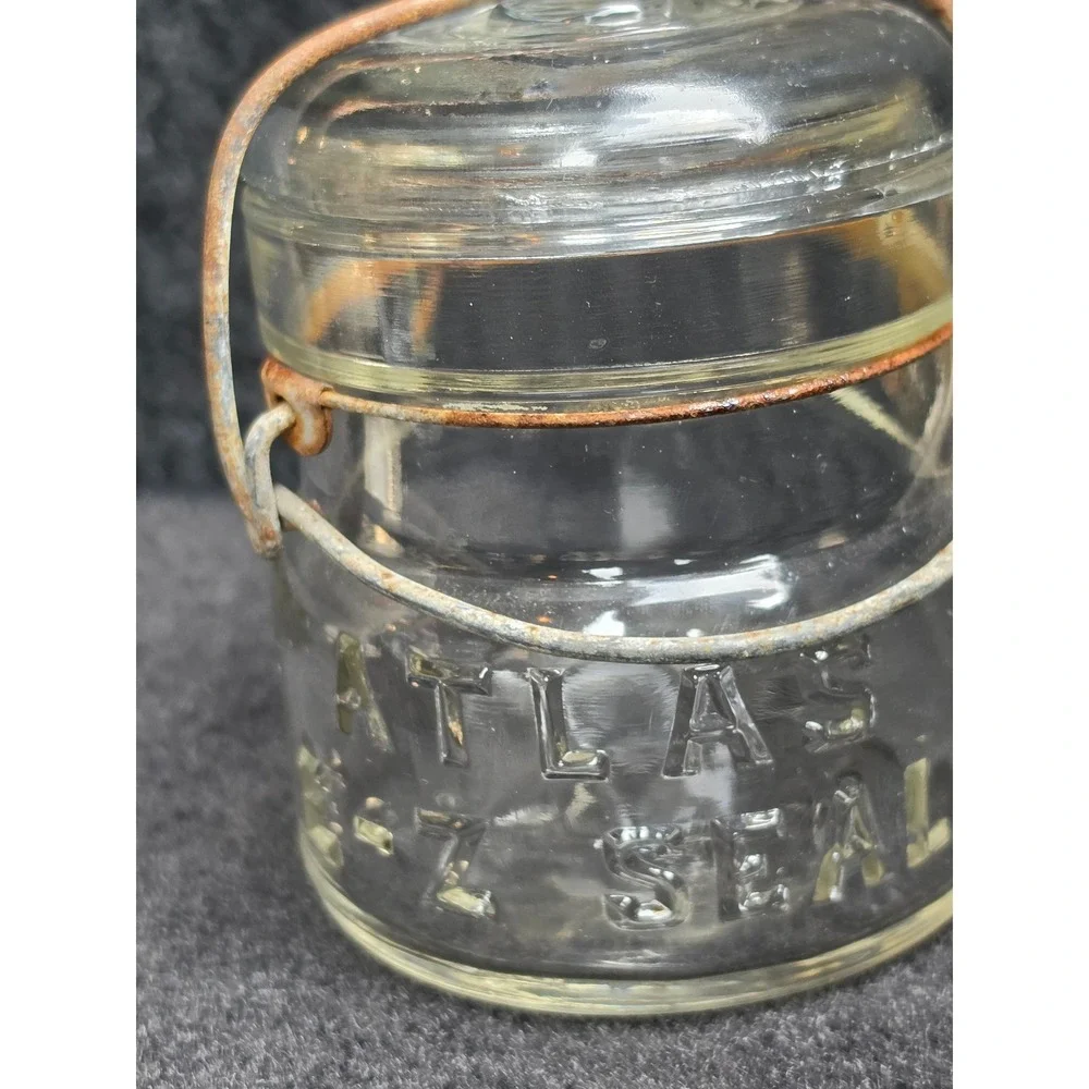 Vintage Atlas E-Z Seal Clear Glass Mason Jar with Lid and Wire Bail Closure